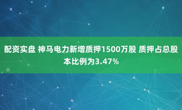 配资实盘 神马电力新增质押1500万股 质押占总股本比例为3.47%